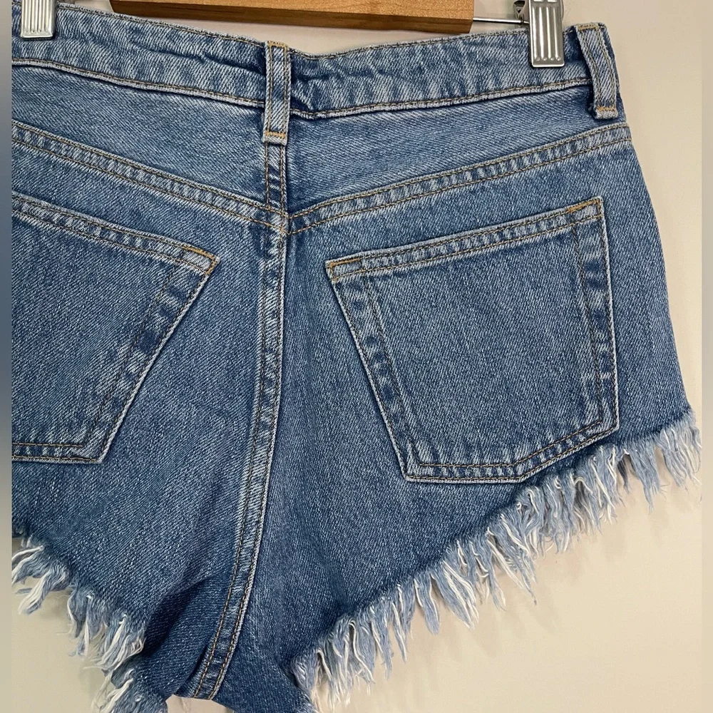 Topshop Womens Jean Shorts Size 4 Blue Kiri Denim Cut Off